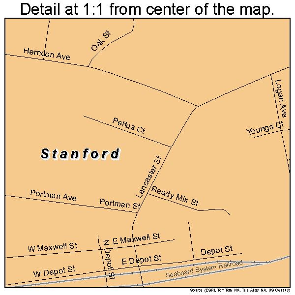 Stanford, Kentucky road map detail