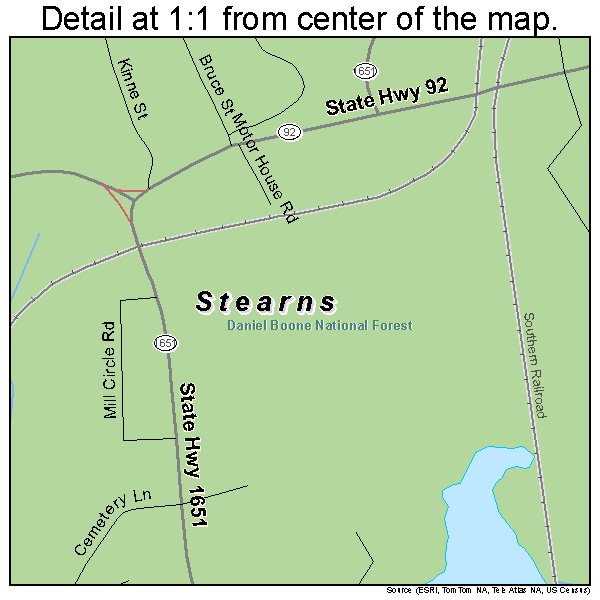 Stearns, Kentucky road map detail