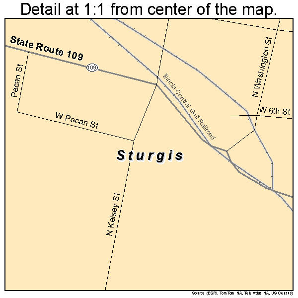 Sturgis, Kentucky road map detail