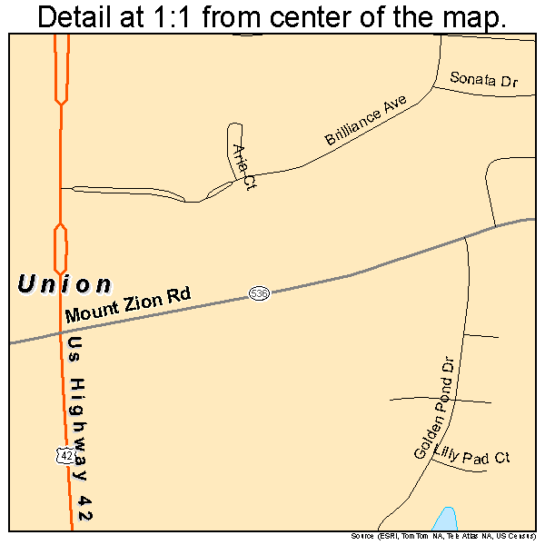 Union, Kentucky road map detail