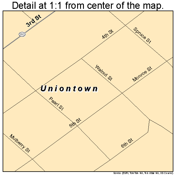 Uniontown, Kentucky road map detail
