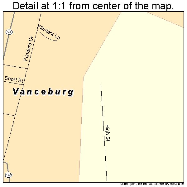 Vanceburg, Kentucky road map detail