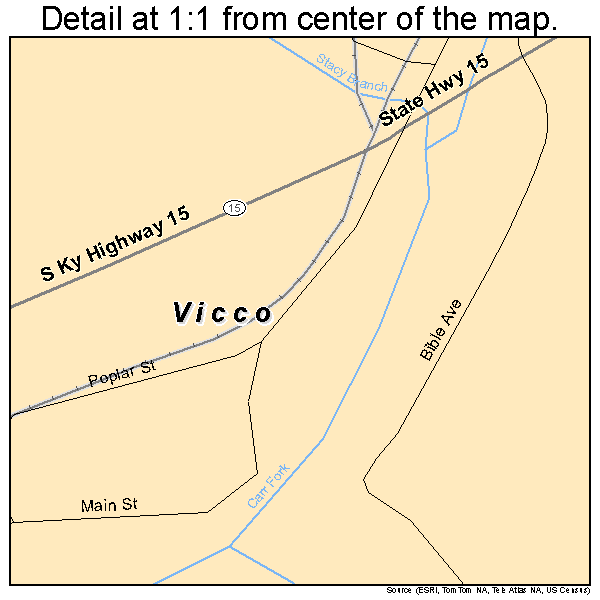 Vicco, Kentucky road map detail