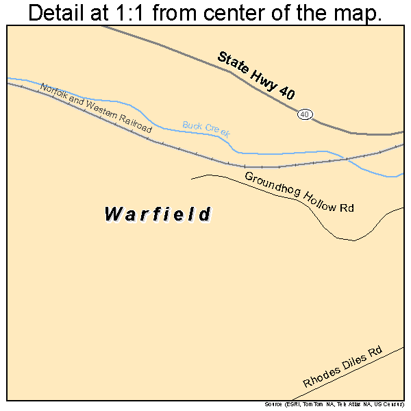 Warfield, Kentucky road map detail