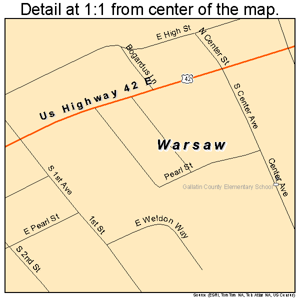 Warsaw, Kentucky road map detail