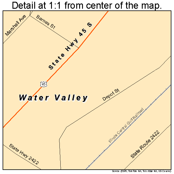 Water Valley, Kentucky road map detail