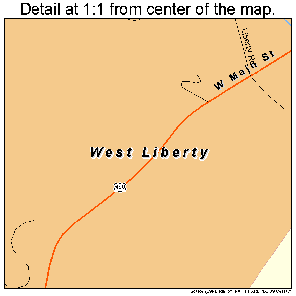 West Liberty, Kentucky road map detail