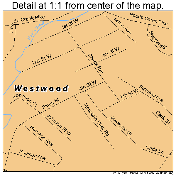 Westwood, Kentucky road map detail