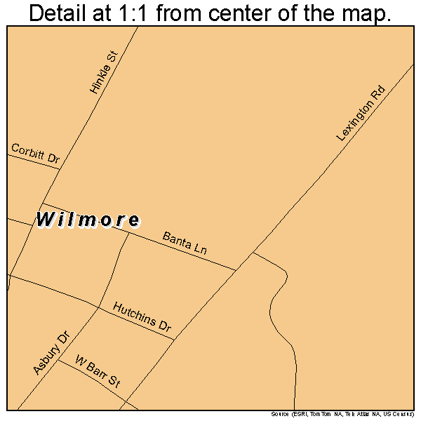 Wilmore, Kentucky road map detail