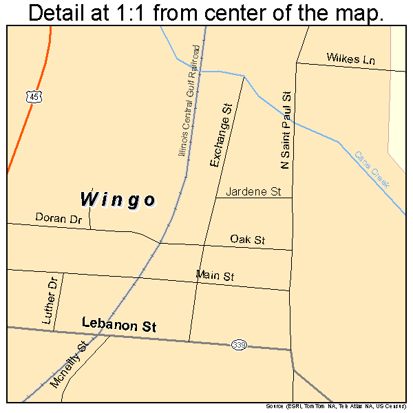 Wingo, Kentucky road map detail