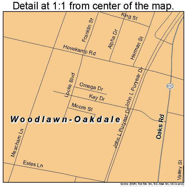 Woodlawn-Oakdale, Kentucky road map detail