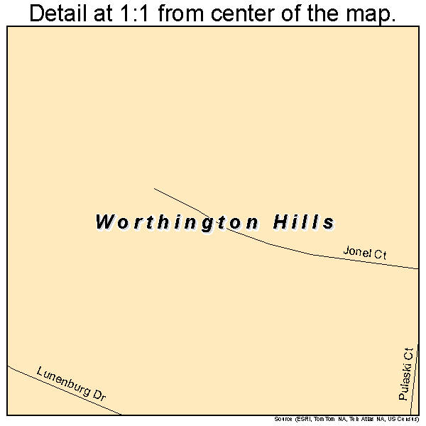 Worthington Hills, Kentucky road map detail