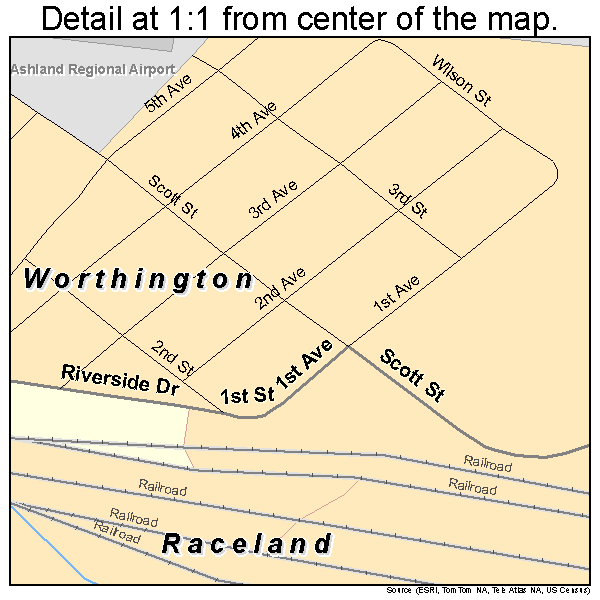 Worthington, Kentucky road map detail