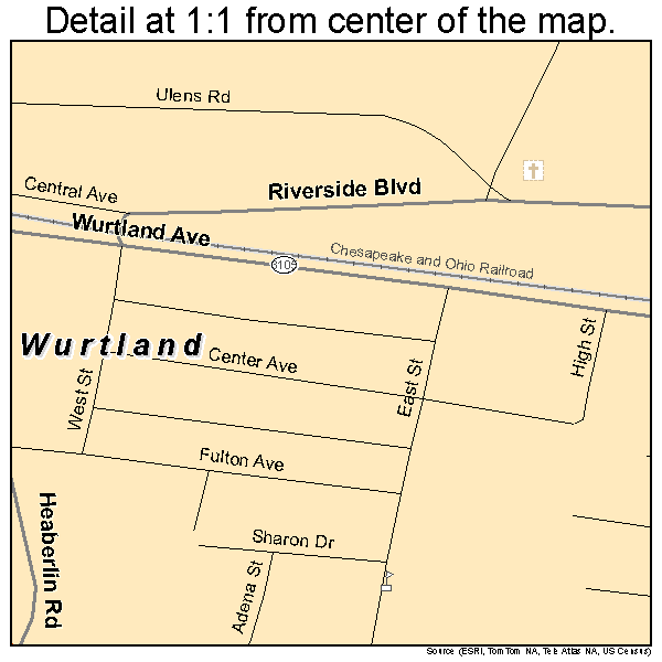 Wurtland, Kentucky road map detail