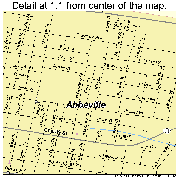 Abbeville, Louisiana road map detail