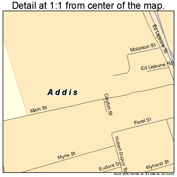 Addis, Louisiana road map detail
