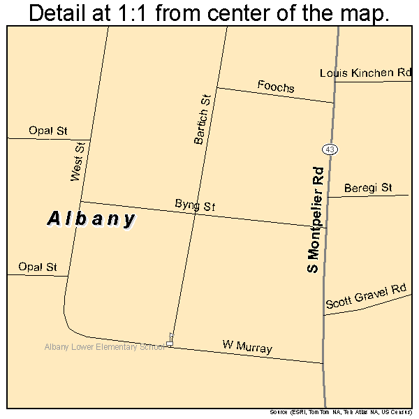 Albany, Louisiana road map detail