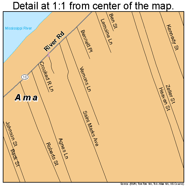 Ama, Louisiana road map detail