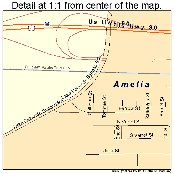 Amelia, Louisiana road map detail