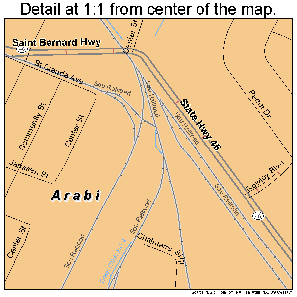 Arabi, Louisiana road map detail