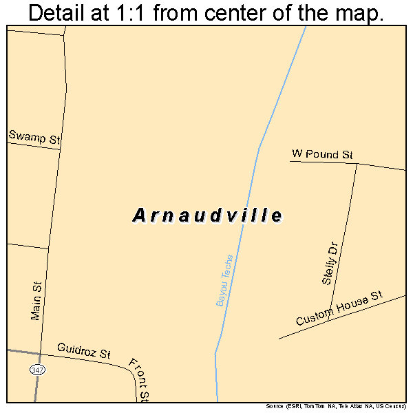 Arnaudville, Louisiana road map detail