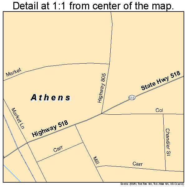 Athens, Louisiana road map detail