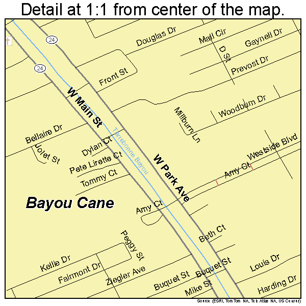 Bayou Cane, Louisiana road map detail