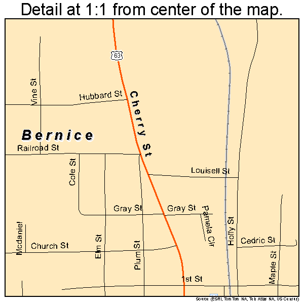 Bernice, Louisiana road map detail