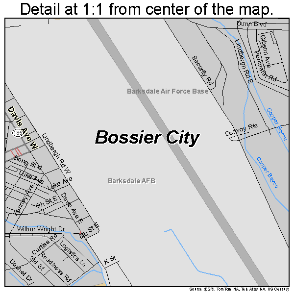 Bossier City, Louisiana road map detail
