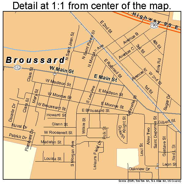Broussard, Louisiana road map detail