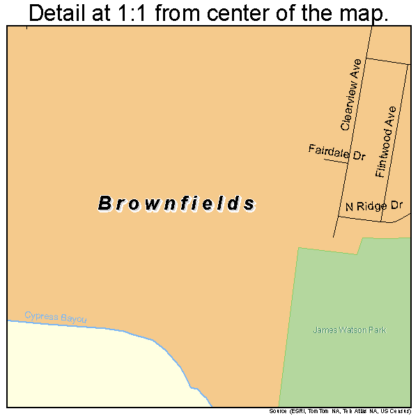 Brownfields, Louisiana road map detail