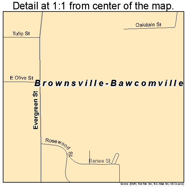 Brownsville-Bawcomville, Louisiana road map detail