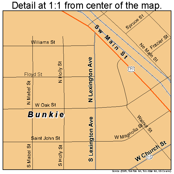 Bunkie, Louisiana road map detail