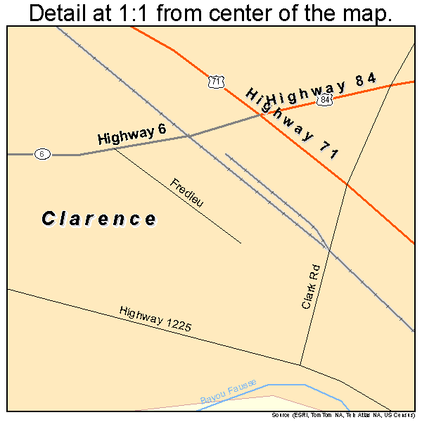 Clarence, Louisiana road map detail