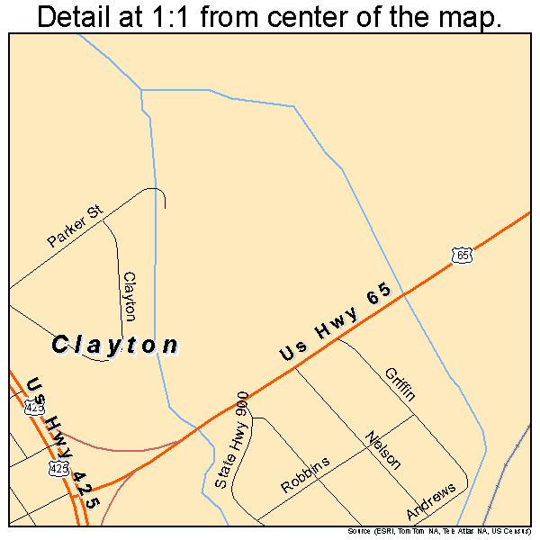 Clayton, Louisiana road map detail