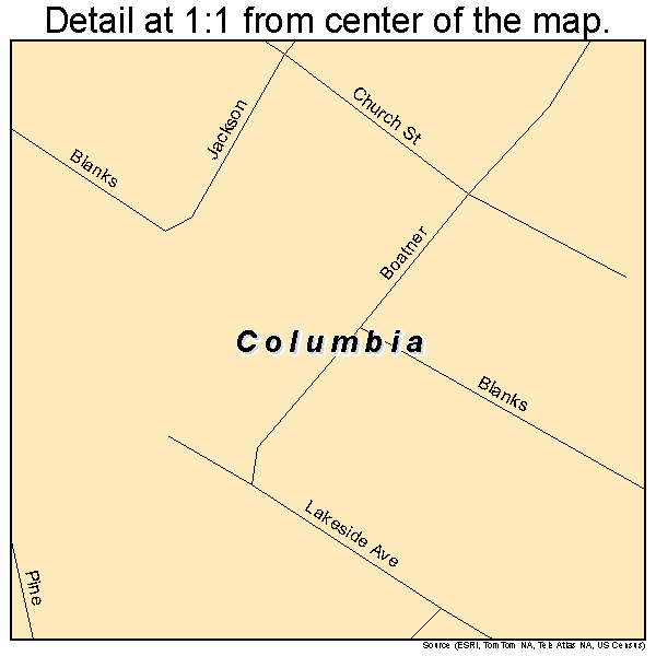 Columbia, Louisiana road map detail
