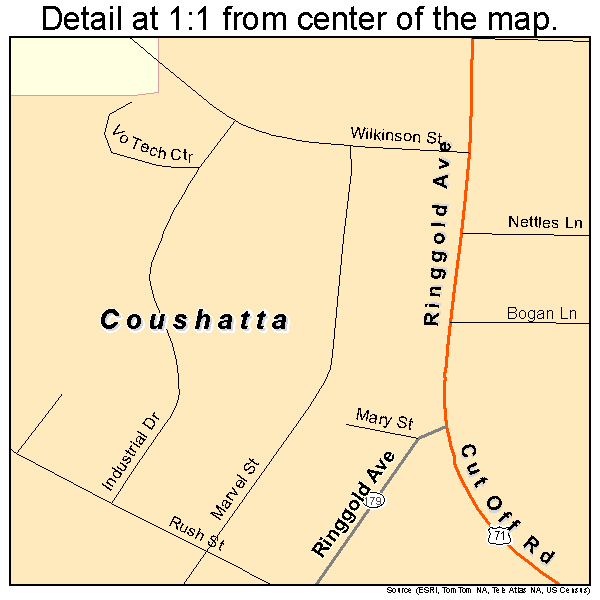 Coushatta, Louisiana road map detail