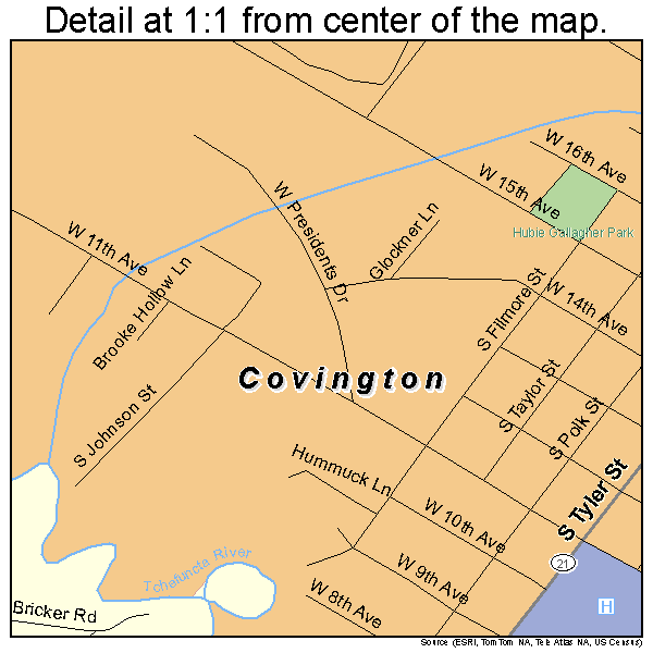 Covington, Louisiana road map detail