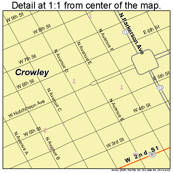 Crowley, Louisiana road map detail