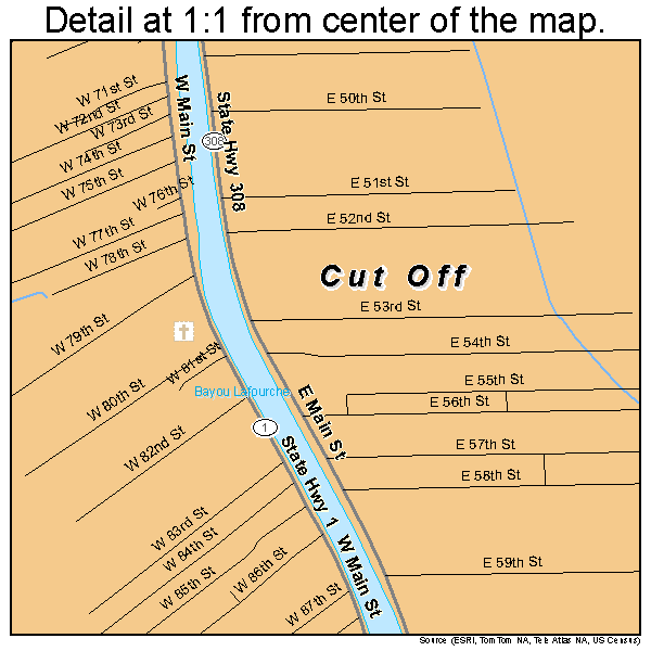 Cut Off, Louisiana road map detail