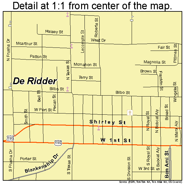 De Ridder, Louisiana road map detail