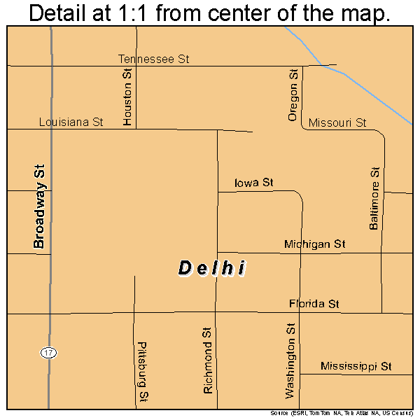 Delhi, Louisiana road map detail