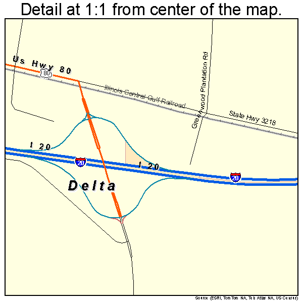Delta, Louisiana road map detail