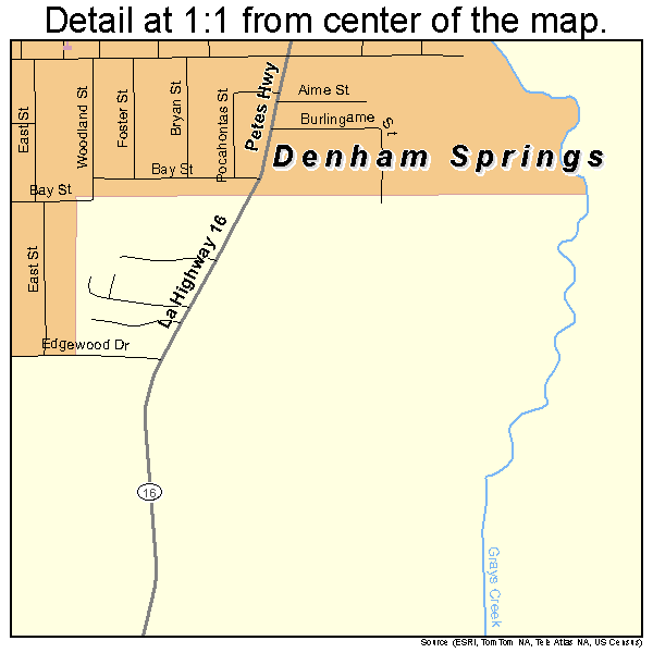 Denham Springs, Louisiana road map detail