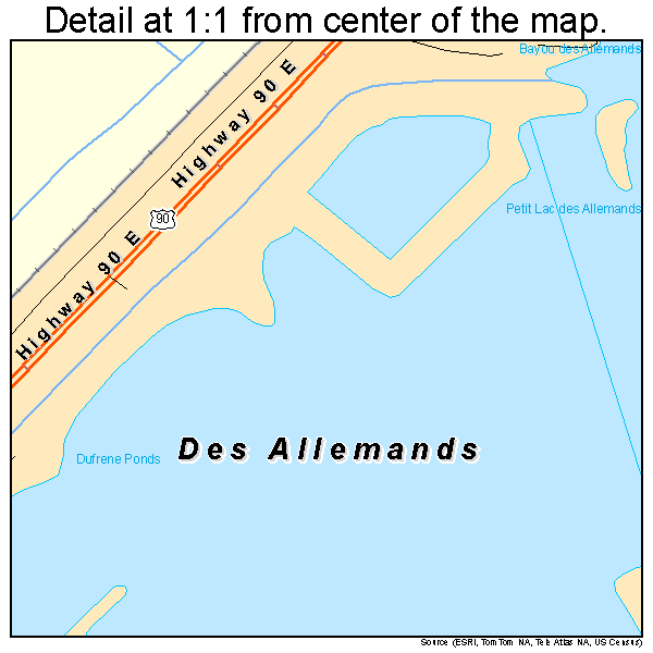 Des Allemands, Louisiana road map detail