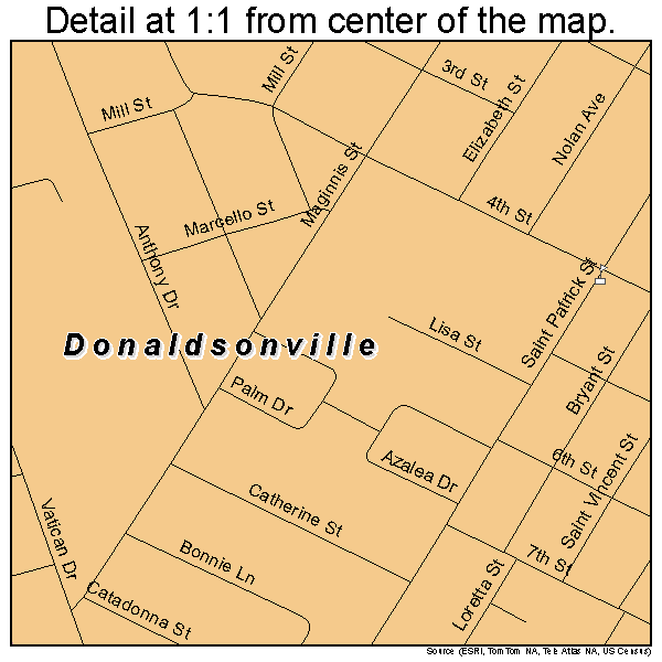 Donaldsonville, Louisiana road map detail