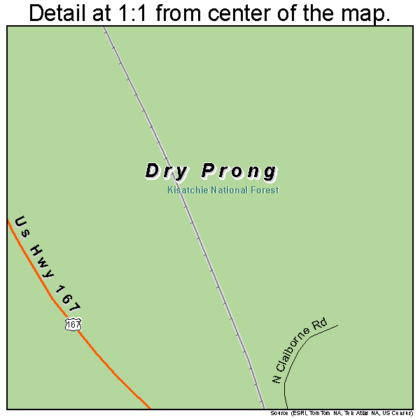 Dry Prong, Louisiana road map detail