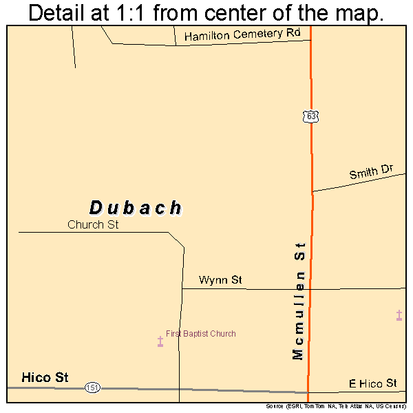 Dubach, Louisiana road map detail