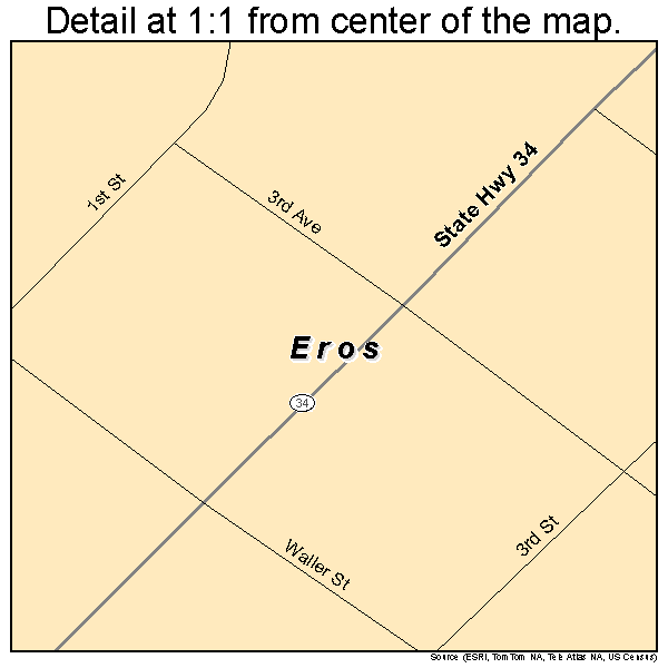 Eros, Louisiana road map detail