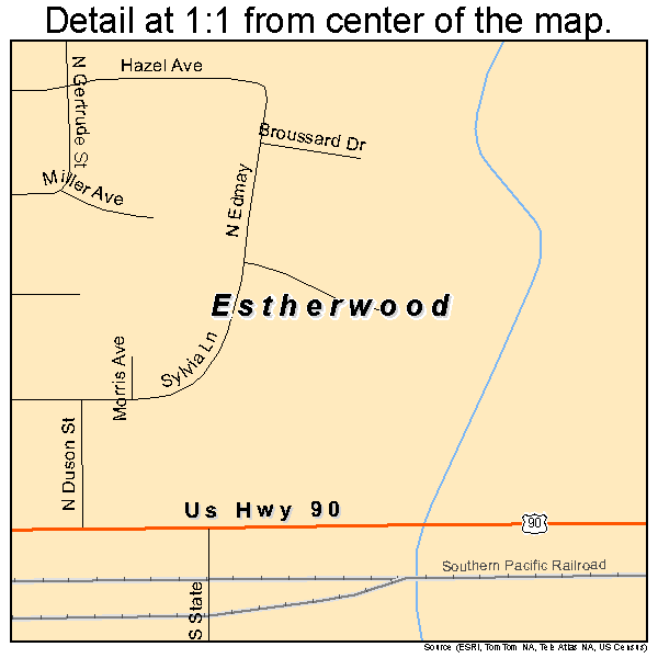 Estherwood, Louisiana road map detail